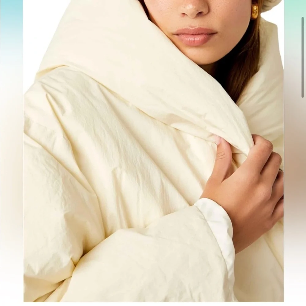 Free People Womens Winter Hooded Puffer Coat Cloud Dancer White Ivory Small - Picture 2 of 11